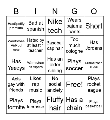 Basic white boy bingo Card