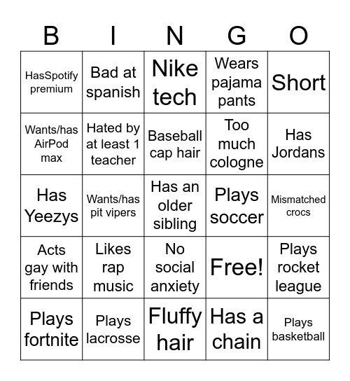 Basic white boy bingo Card