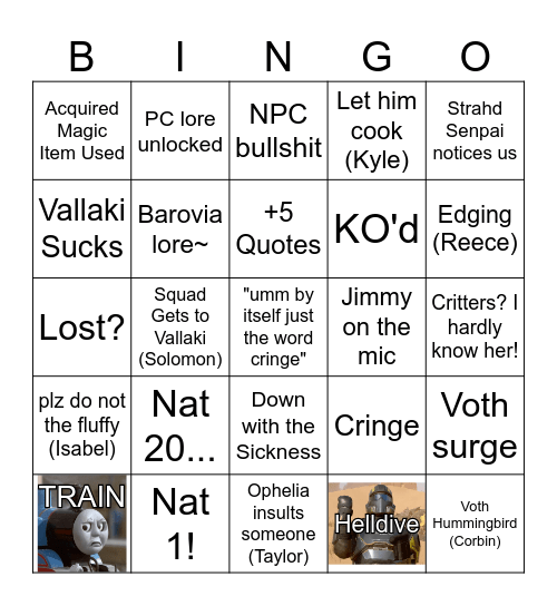 Curse of Twahds Bingo Card