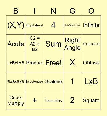 Year 7 Maths Part 1 Bingo Card
