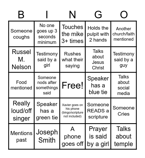 Kristian Bingo Card