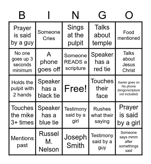 Kristian T Bingo Card