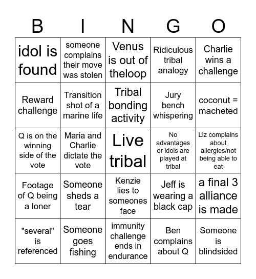 Survivor Bingo Card