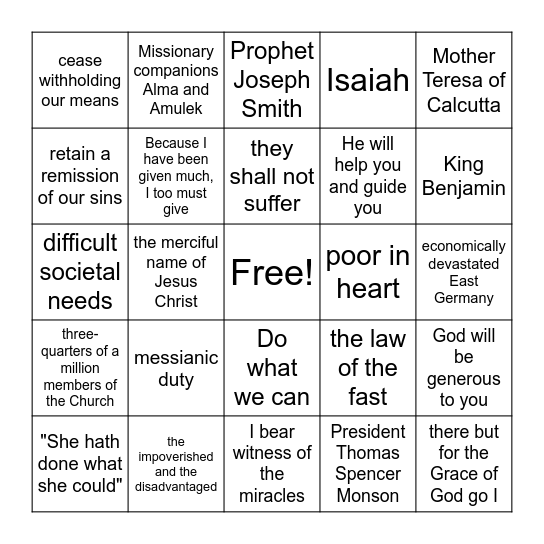 Are We Not All Beggars? Bingo Card