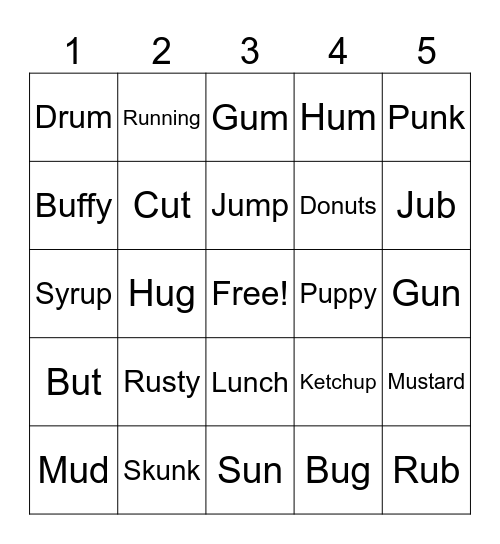 Short U Bingo Card