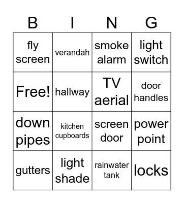 Parts of a House Bingo Card