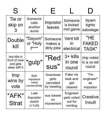 Among us #2 Bingo Card