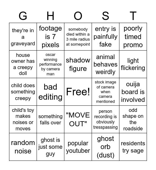 Ghost Vid Bingo Card