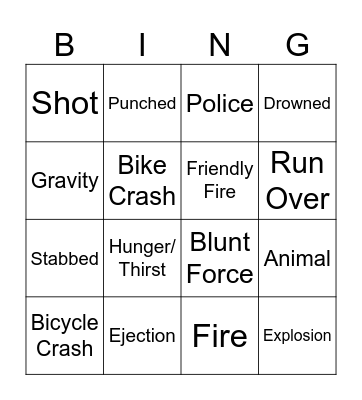 16 Ways for Ellie to Die Bingo Card