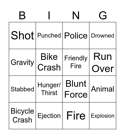 16 Ways for Ellie to Die Bingo Card