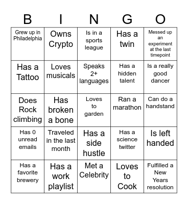 Mixer Bingo Card