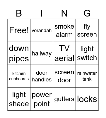 Parts of a House Bingo Card