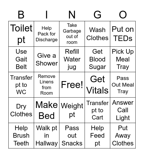 5C Rehab Bingo Card