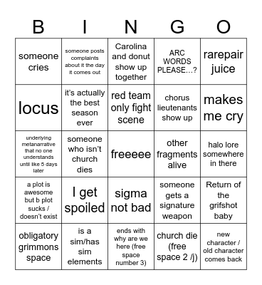 rvb bingo Card