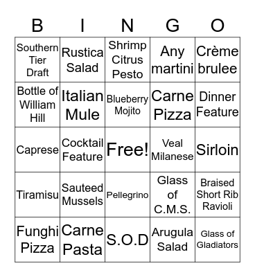 Toscana Bingo Card