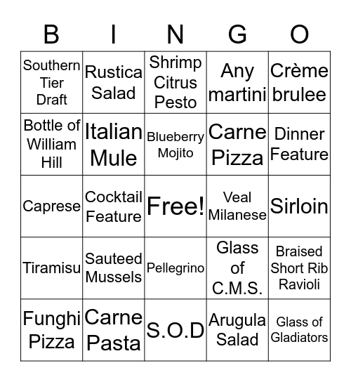 Toscana Bingo Card