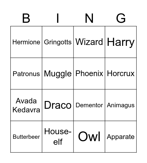 Harry Potter Bingo Card