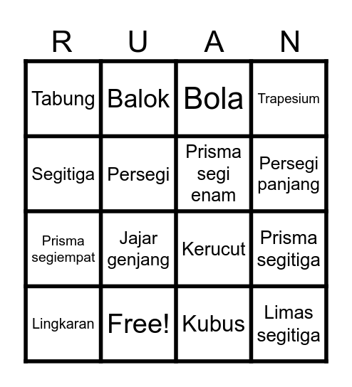 Bangun Ruang Binggo Bingo Card