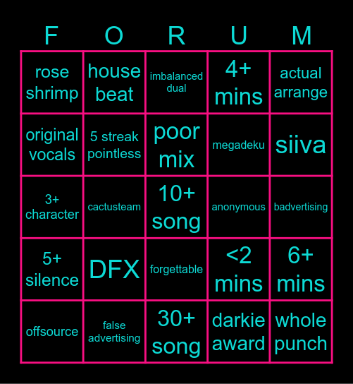 Megamix Bingo Card