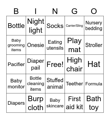Baby Shower Bingo Card