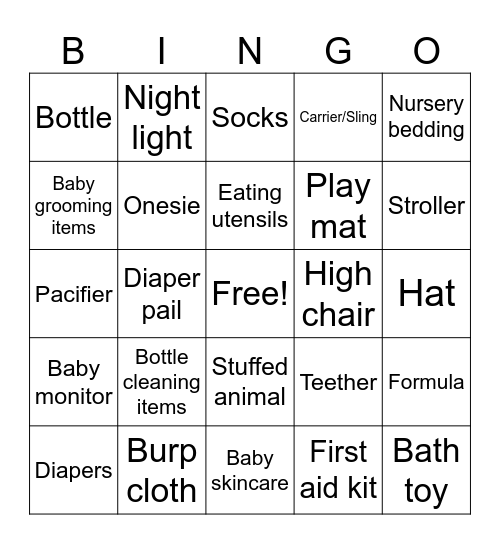 Baby Shower Bingo Card