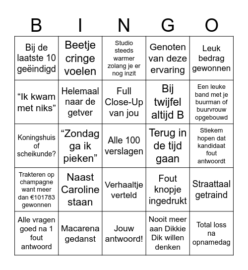 1 tegen 100 Bingo Card