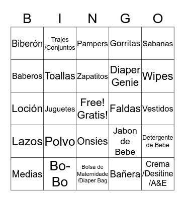 Yubelkis' Baby Shower  Bingo Card