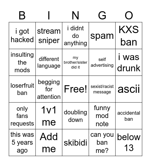 unban requests Bingo Card