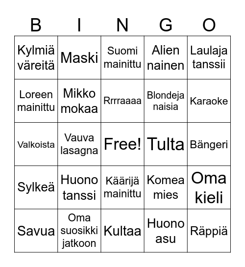 Semifinaali 1 Bingo Card