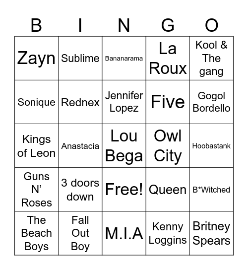 Musikkbingo Card