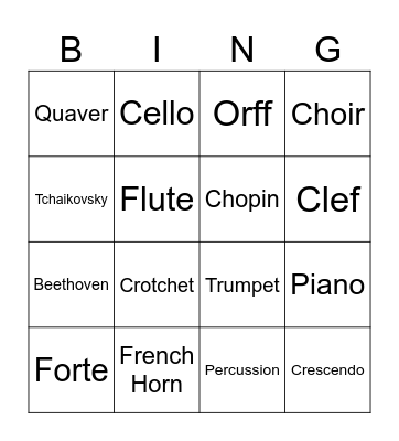 Music Bingo Card
