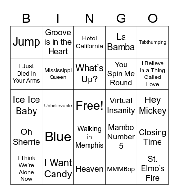One Hit Wonder & Greats Music Challenge Bingo Card