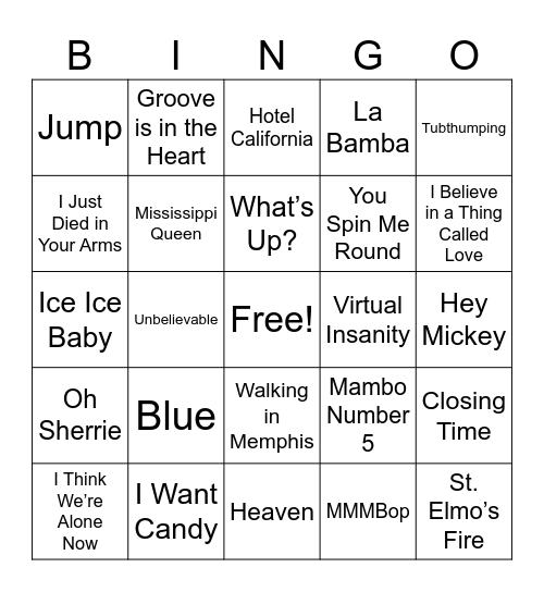 One Hit Wonder & Greats Music Challenge Bingo Card