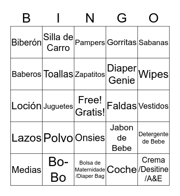 Yubelkis' Baby Shower  Bingo Card