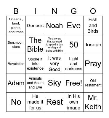 God Created Everything Bingo Card