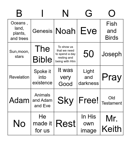 God Created Everything Bingo Card