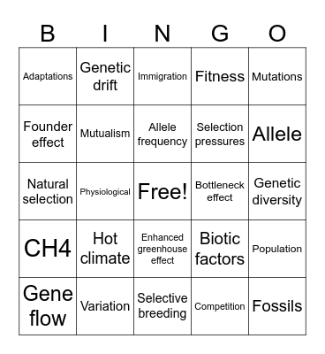 Evolution Bingo Card