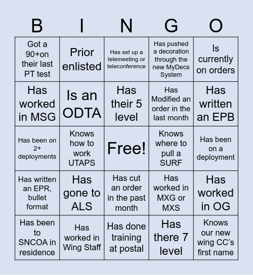 3F5 Networking Bingo Card