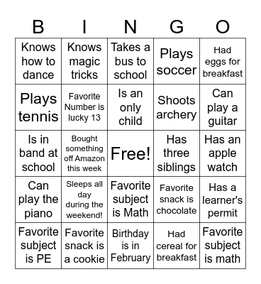 Get to know you Bingo! Bingo Card