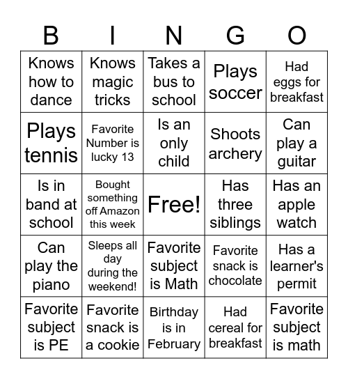 Get to know you Bingo! Bingo Card