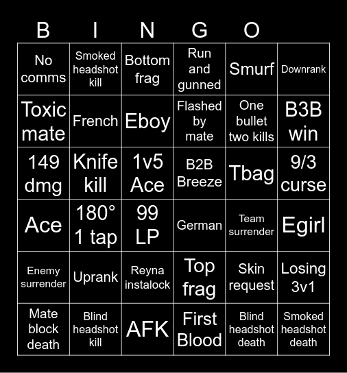 Valo Bingo Card