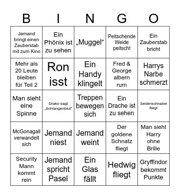 Harry Potter Bingo Card