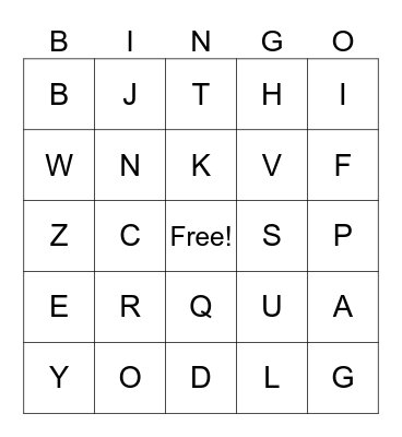 Alphabet Bingo Card