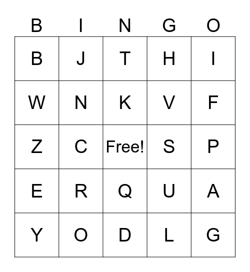 Alphabet Bingo Card
