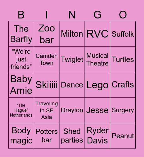 Jazzmin’s Getting Hitched Bingo Card