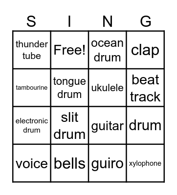 Name That Instrument Bingo Card