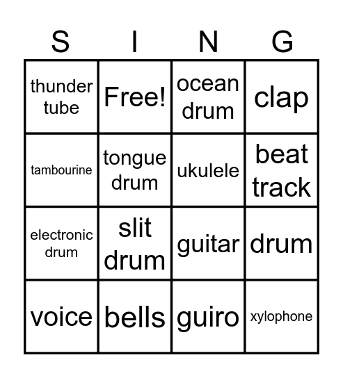Name That Instrument Bingo Card