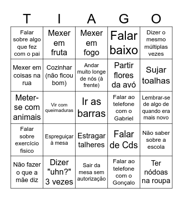Bingo do Tiago Bingo Card
