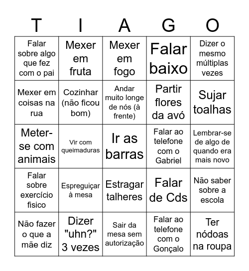 Bingo do Tiago Bingo Card