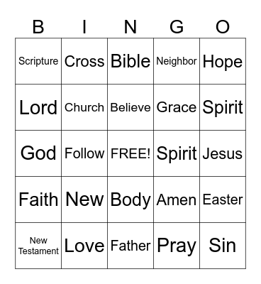 Sermon Bingo.  (To be done only during the sermon) Bingo Card